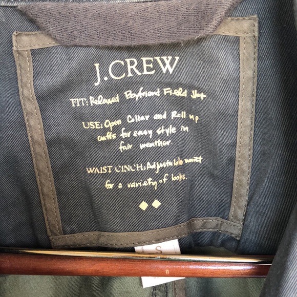J. CREW olive green Relaxed Boyfriend Field Jacket. Open collar. Size S. - Picture 2 of 11